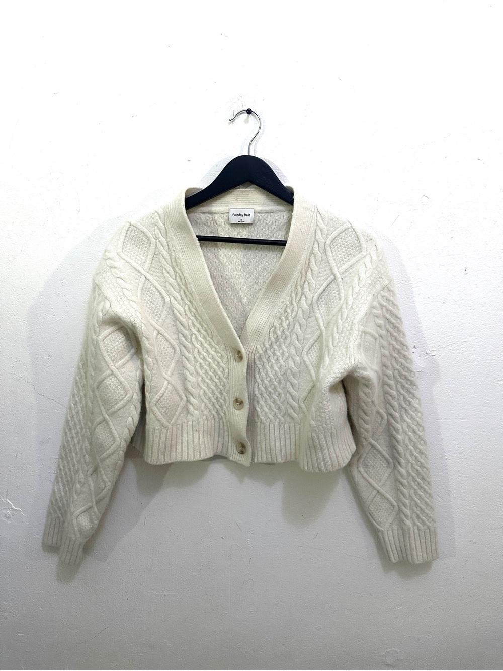 Sunday Best Aritzia Merino Wool Cable Knit Cardigan Women’s M Ivory Cropped